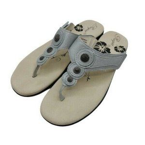 Propet 8.5 Monica Sandals Silver Comfort Thong Adjustable Embellished
